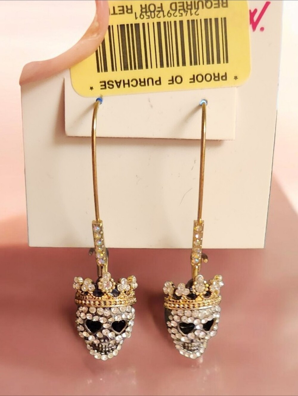 Gold-Tone Crystal Crown Skull Drop Earrings in Gold and Black By Betsey